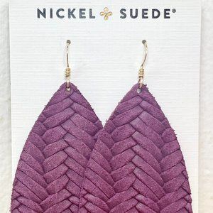 Nickel & Suede Heather Knit Purple Leather Tear Drop Earrings Lightweight Medium